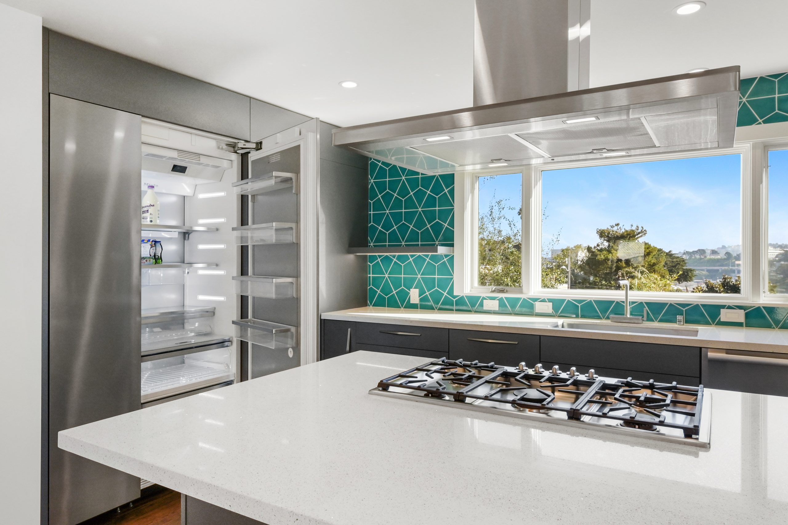 stainless steel fridge in a modern kitchen